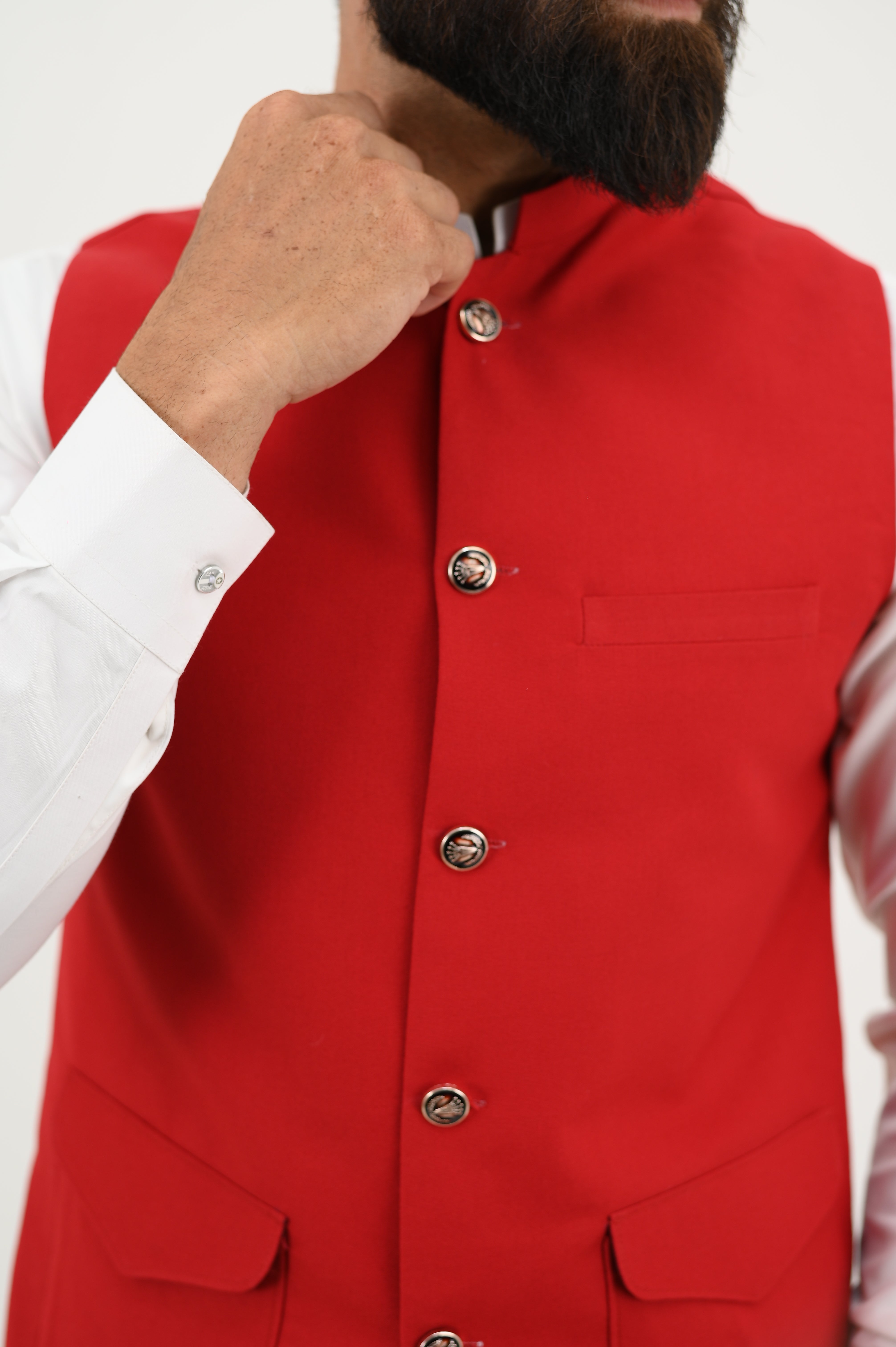 AlifYay  White Kurta Shalwar & Red Waistcoat - AY-030 - Blended - 3 Piece