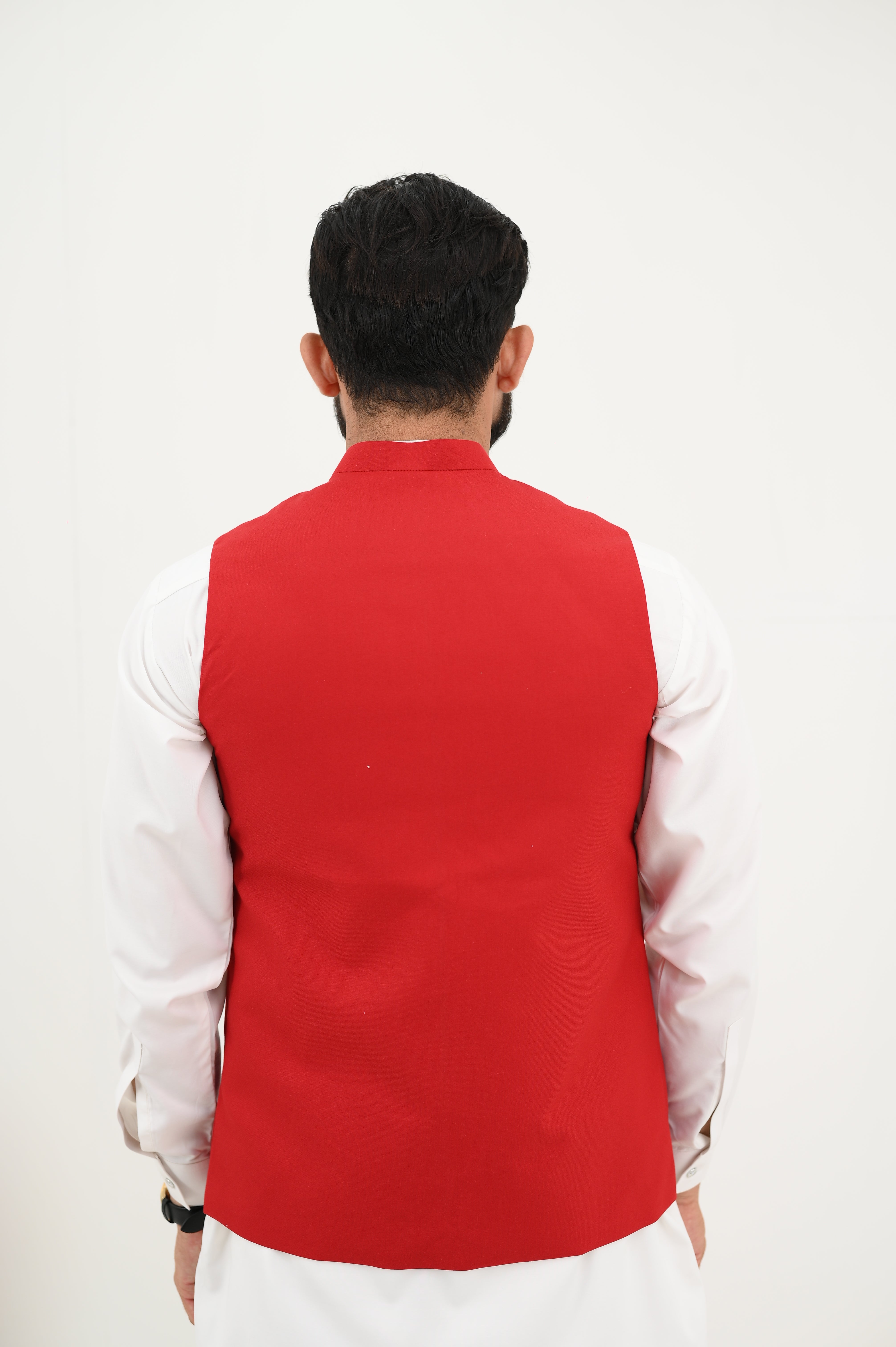 AlifYay  White Kurta Shalwar & Red Waistcoat - AY-030 - Blended - 3 Piece