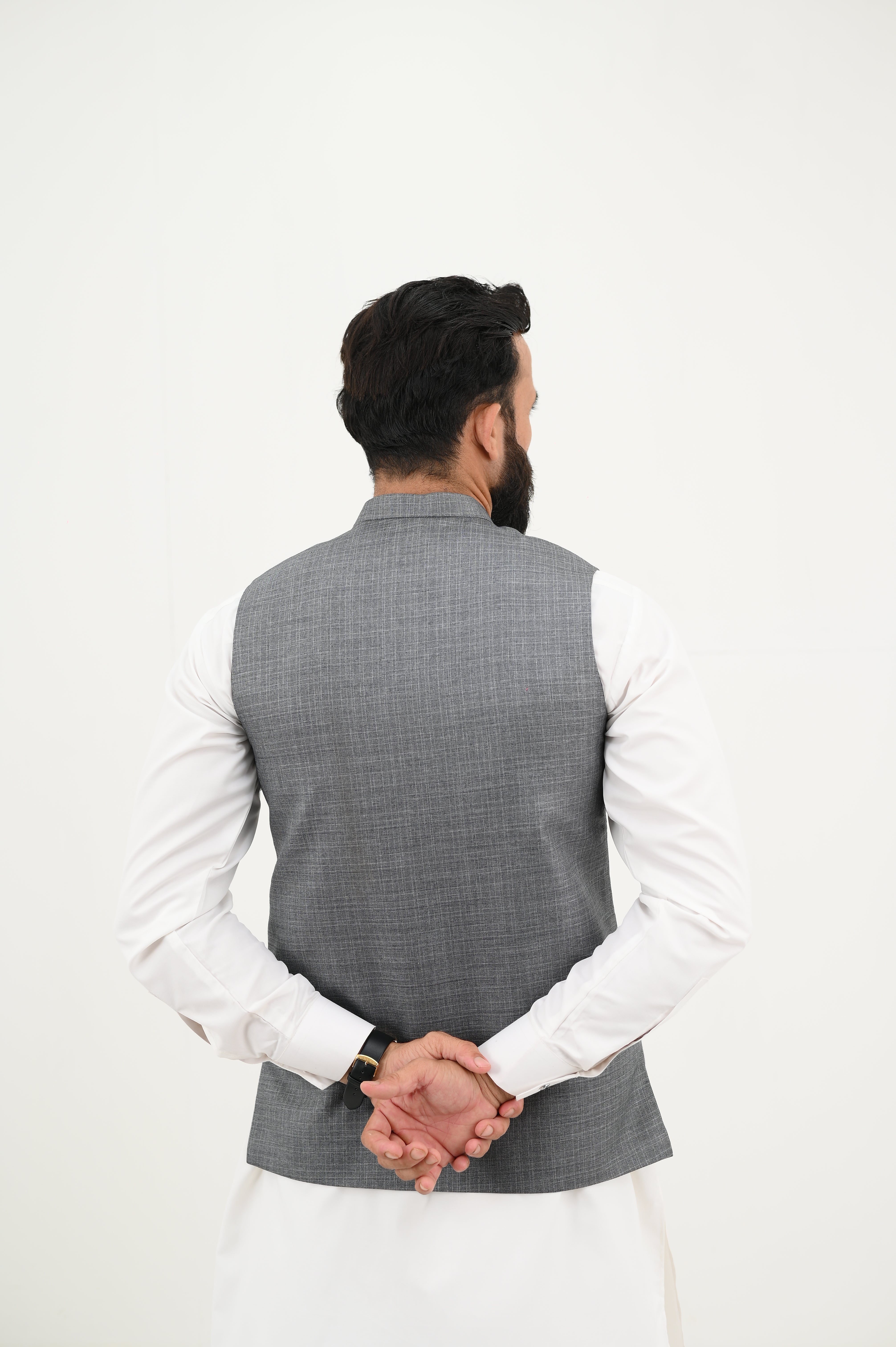 AlifYay  White Kurta Shalwar & Grey Waistcoat - AY-031 - Blended - 3 Piece