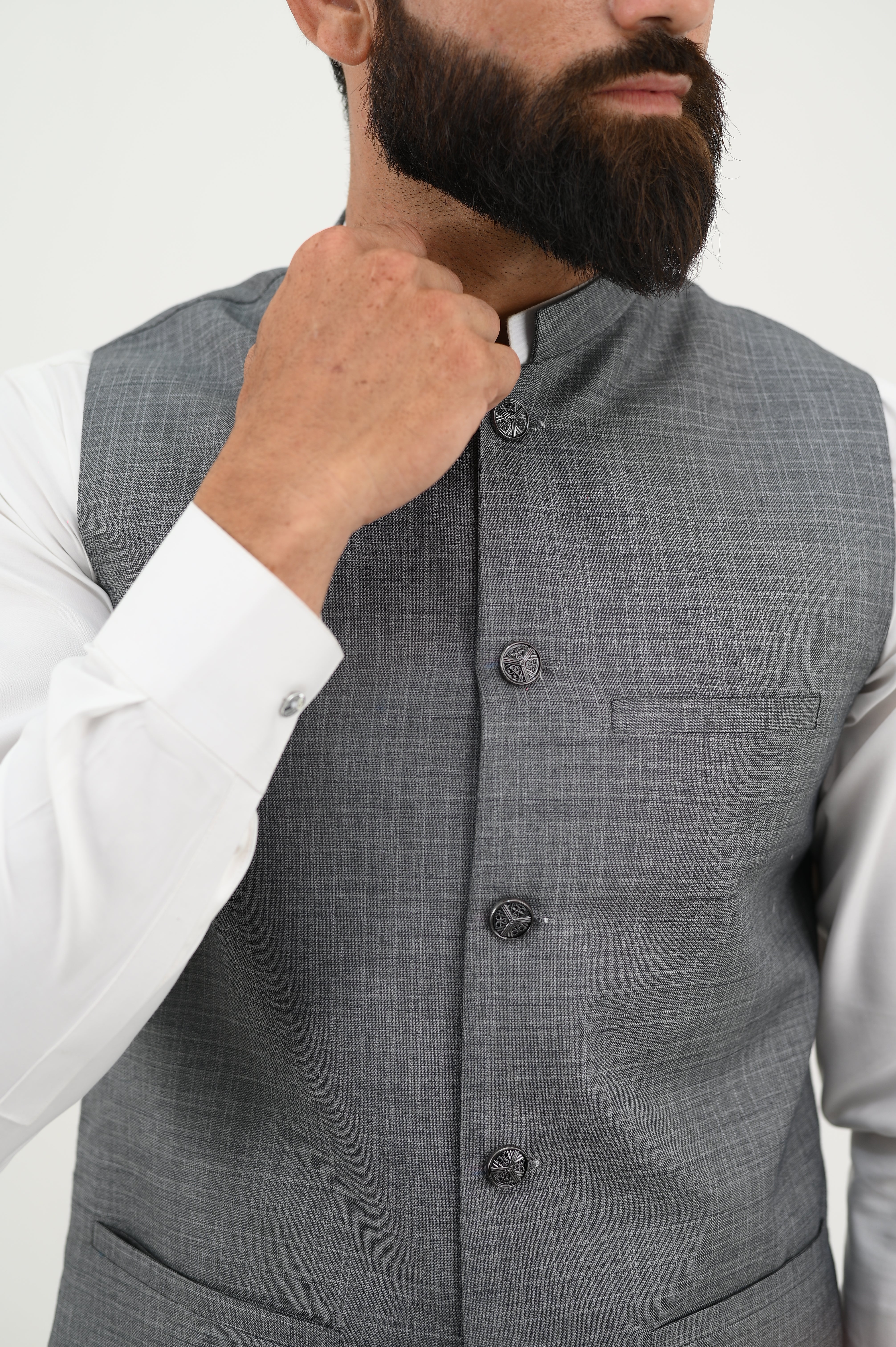 AlifYay  White Kurta Shalwar & Grey Waistcoat - AY-031 - Blended - 3 Piece