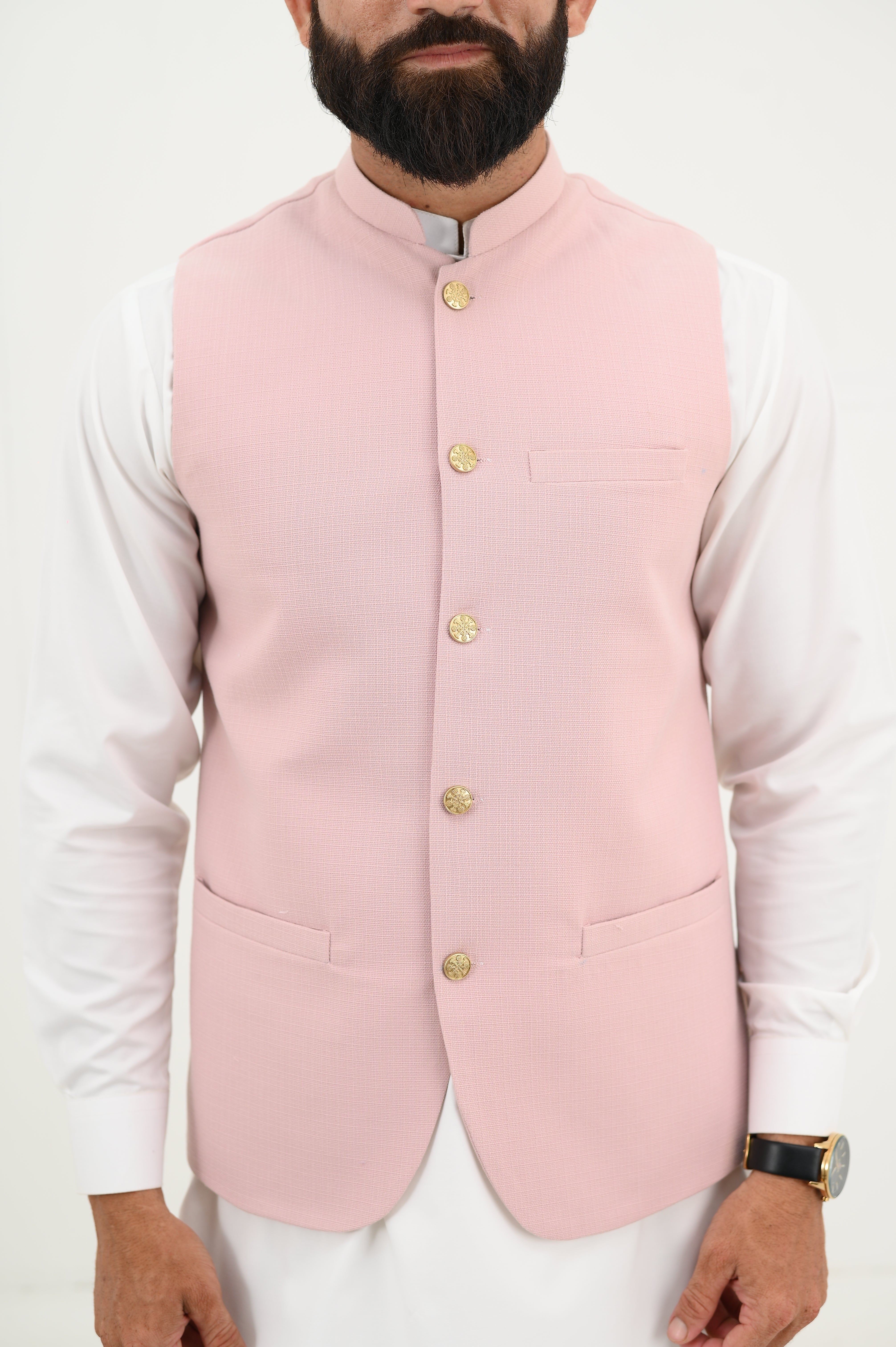 AlifYay  White Kurta Shalwar & Pastle pink Waistcoat - AY-032 - Blended - 3 Piece