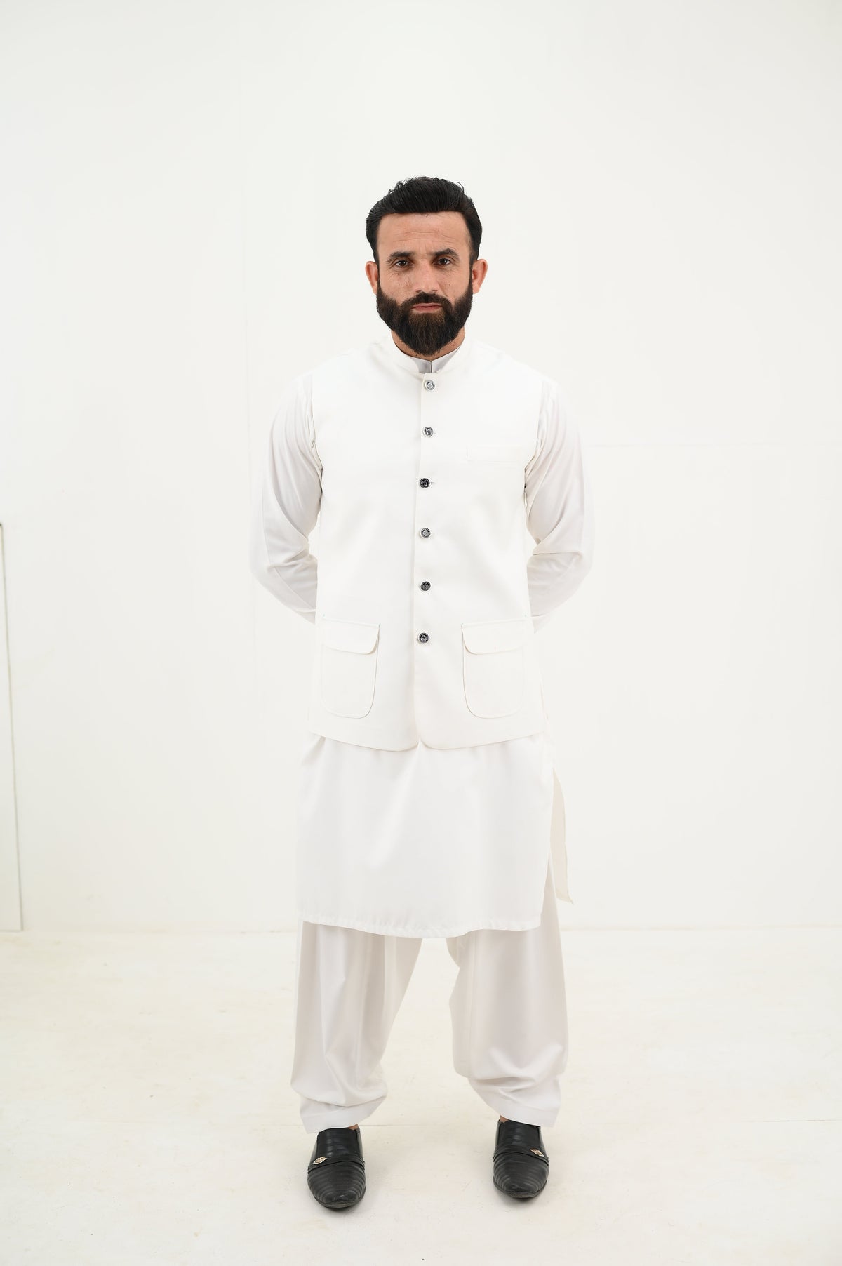 AlifYay  White Kurta Shalwar & White Waistcoat - AY-033 - Blended - 3 Piece