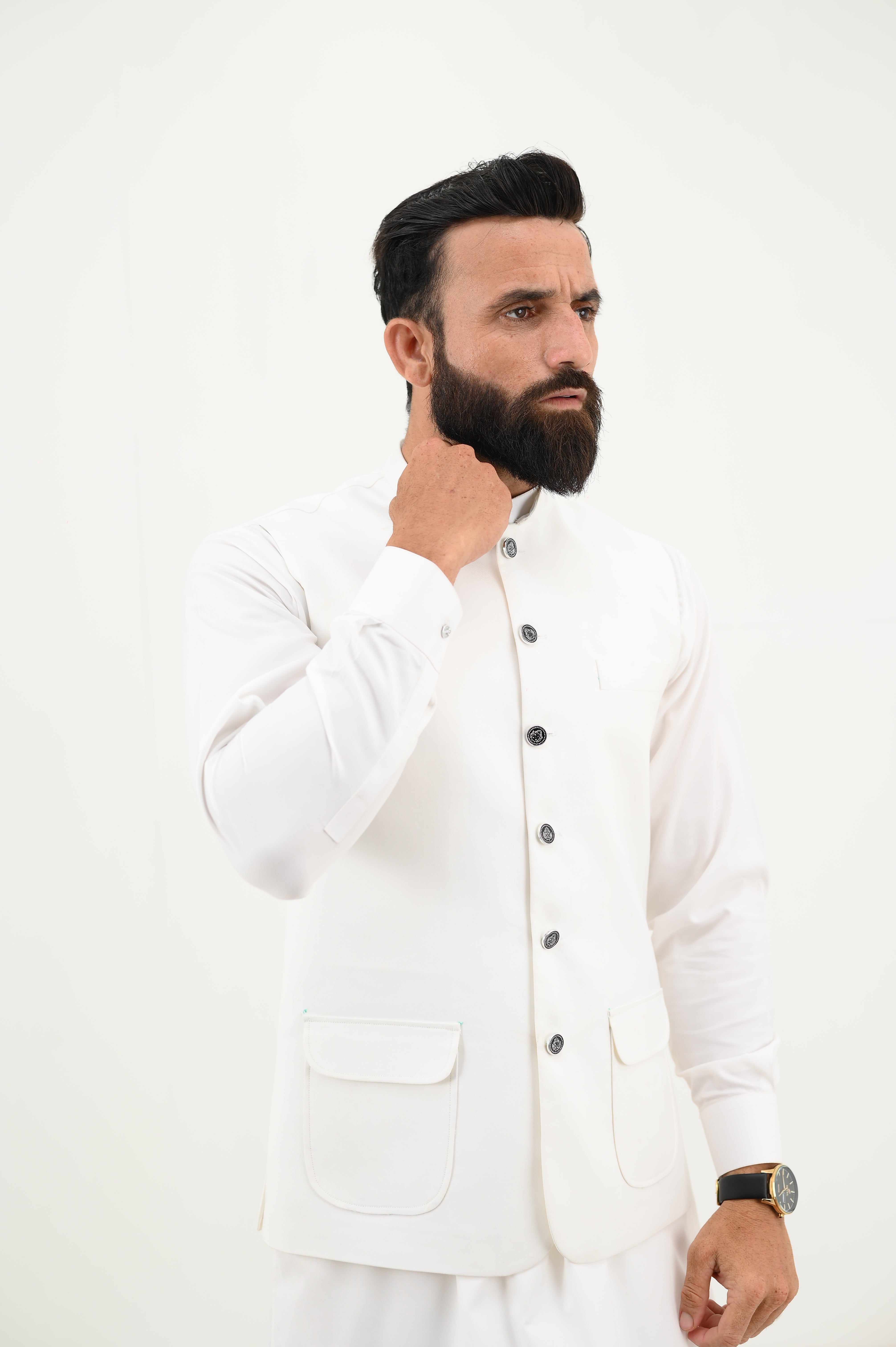 AlifYay  White Kurta Shalwar & White Waistcoat - AY-033 - Blended - 3 Piece