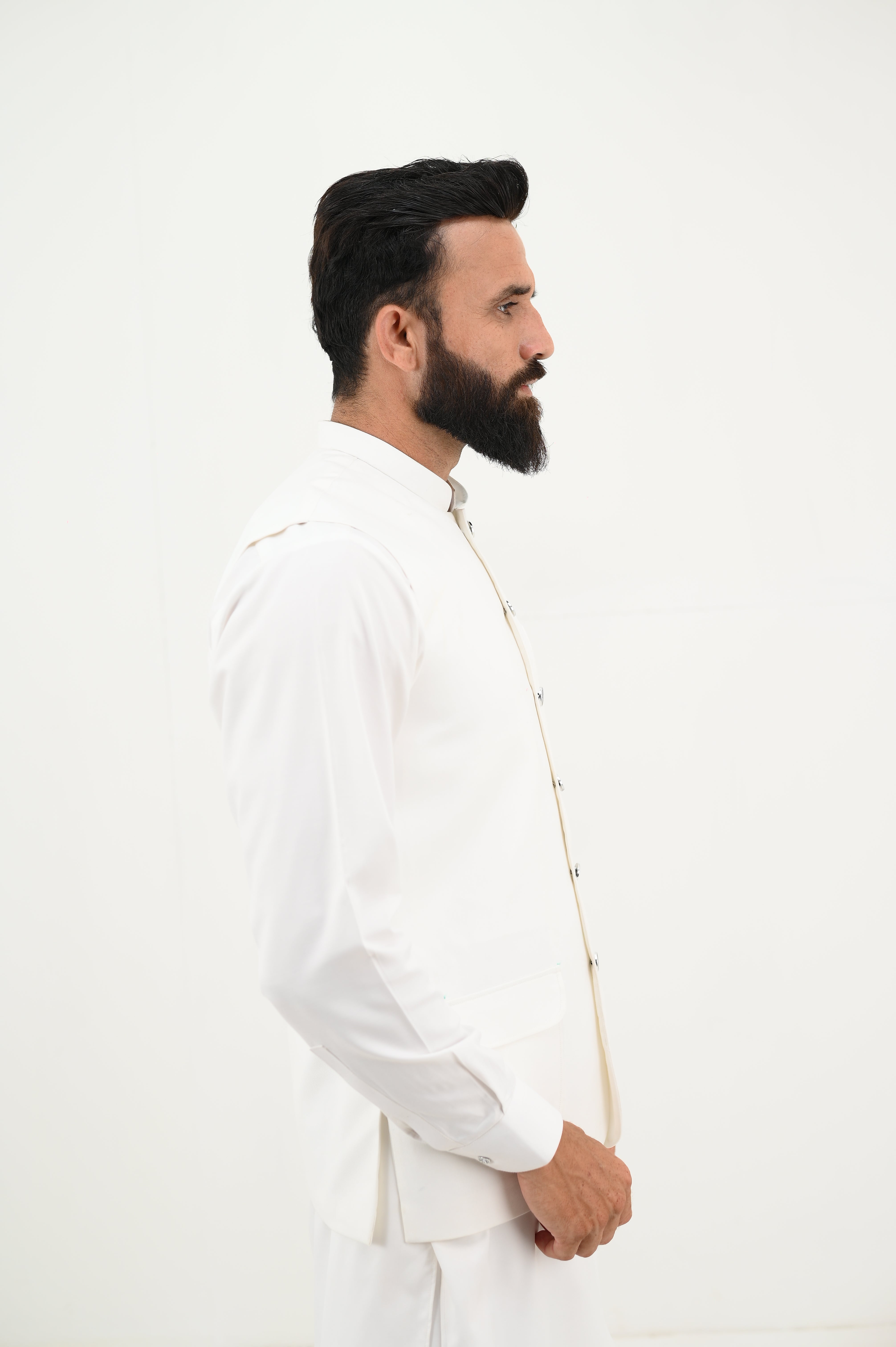 AlifYay  White Kurta Shalwar & White Waistcoat - AY-033 - Blended - 3 Piece