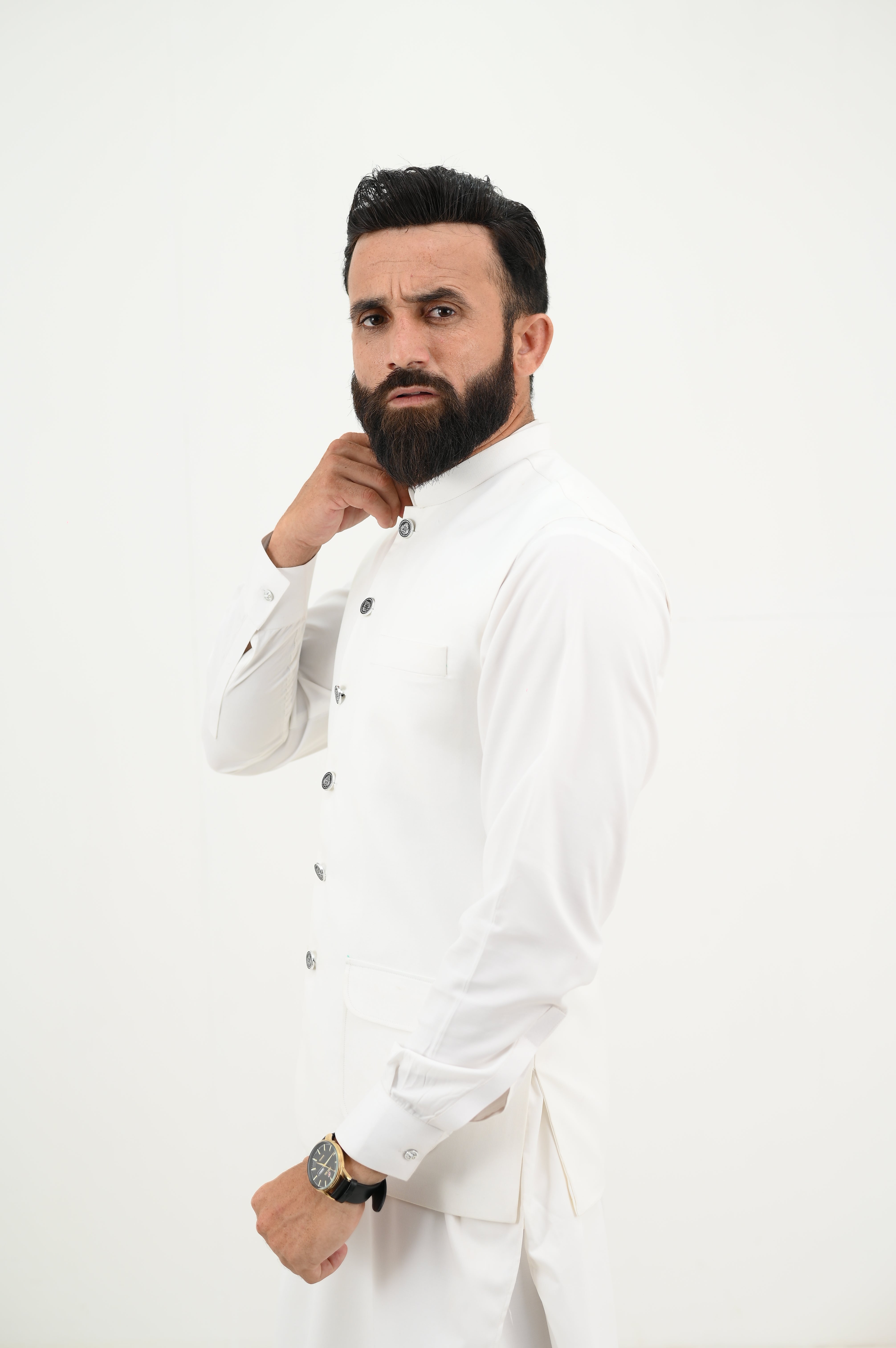 AlifYay  White Kurta Shalwar & White Waistcoat - AY-033 - Blended - 3 Piece