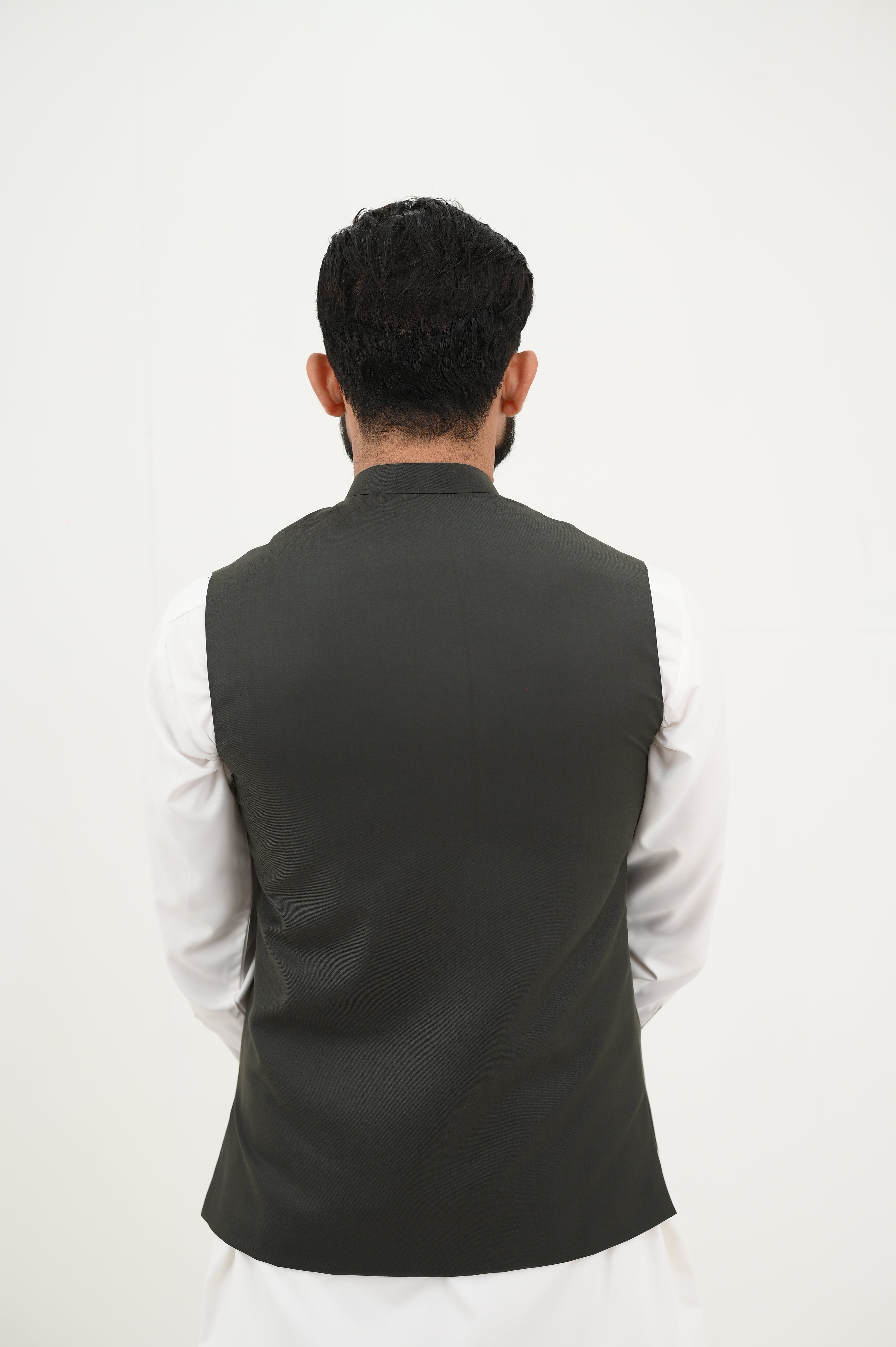 AlifYay White Kurta Shalwar & Charcoal Black Waistcoat - AY-037 - Blended - 3 Piece
