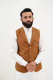 AlifYay White Kurta Shalwar & Camel Brown Waistcoat - AY-039 - Blended - 3 Piece