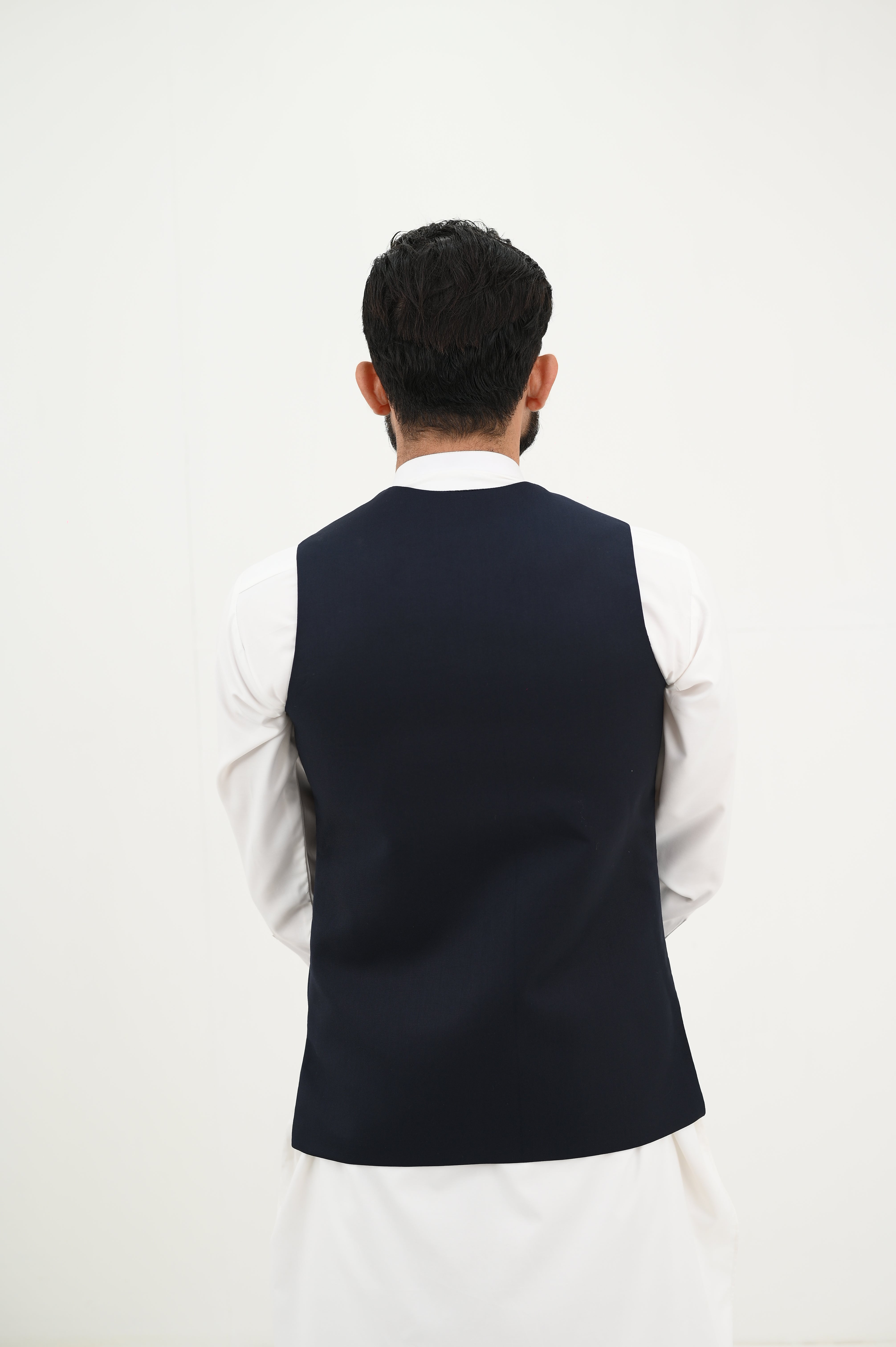 AlifYay White Kurta Shalwar & Deep Navy Blue Waistcoat - AY-040 - Blended - 3 Piece