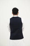 AlifYay White Kurta Shalwar & Deep Navy Blue Waistcoat - AY-040 - Blended - 3 Piece