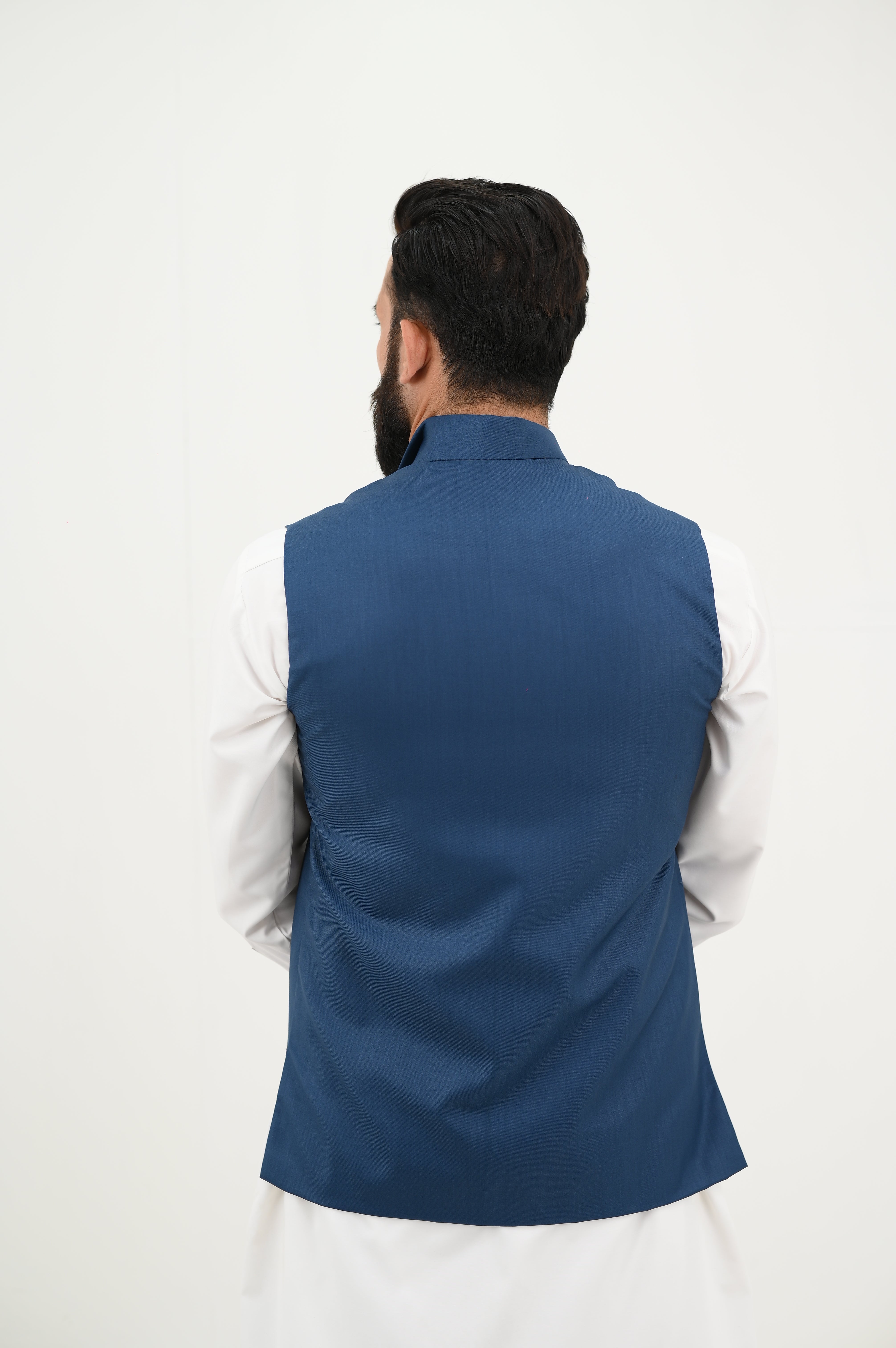 AlifYay White Kurta Shalwar & Royal Blue Waistcoat - AY-046 - blended  - 3 Piece