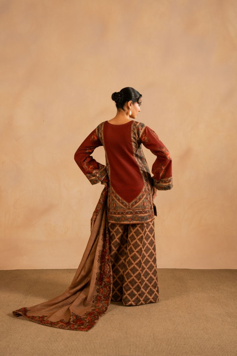 Maria Osama Khan - Berra - Maroon - Lawn & monark silk - 3 Piece