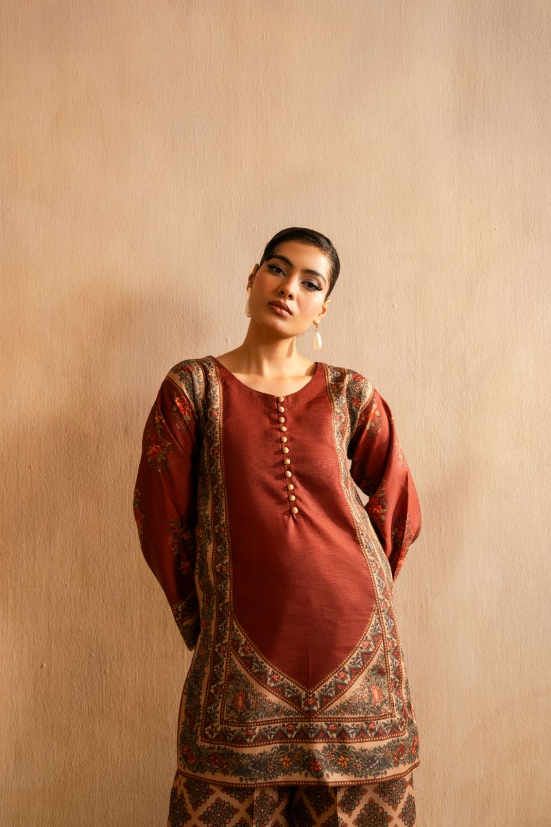 Maria Osama Khan - Berra - Maroon - Lawn & monark silk - 3 Piece