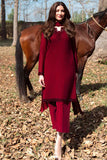 Natasha Kamal - Gorgette Chiffon Berry Suit For Women - Maroon - 3 Piece