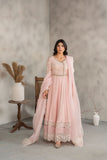 Laleen - Blair Cotton Silk Frock For Women - Powder Pink - 3 Piece