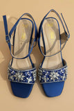 Milli Shoes - Hand Embroidered Block Heels Sandals For Women - Blue