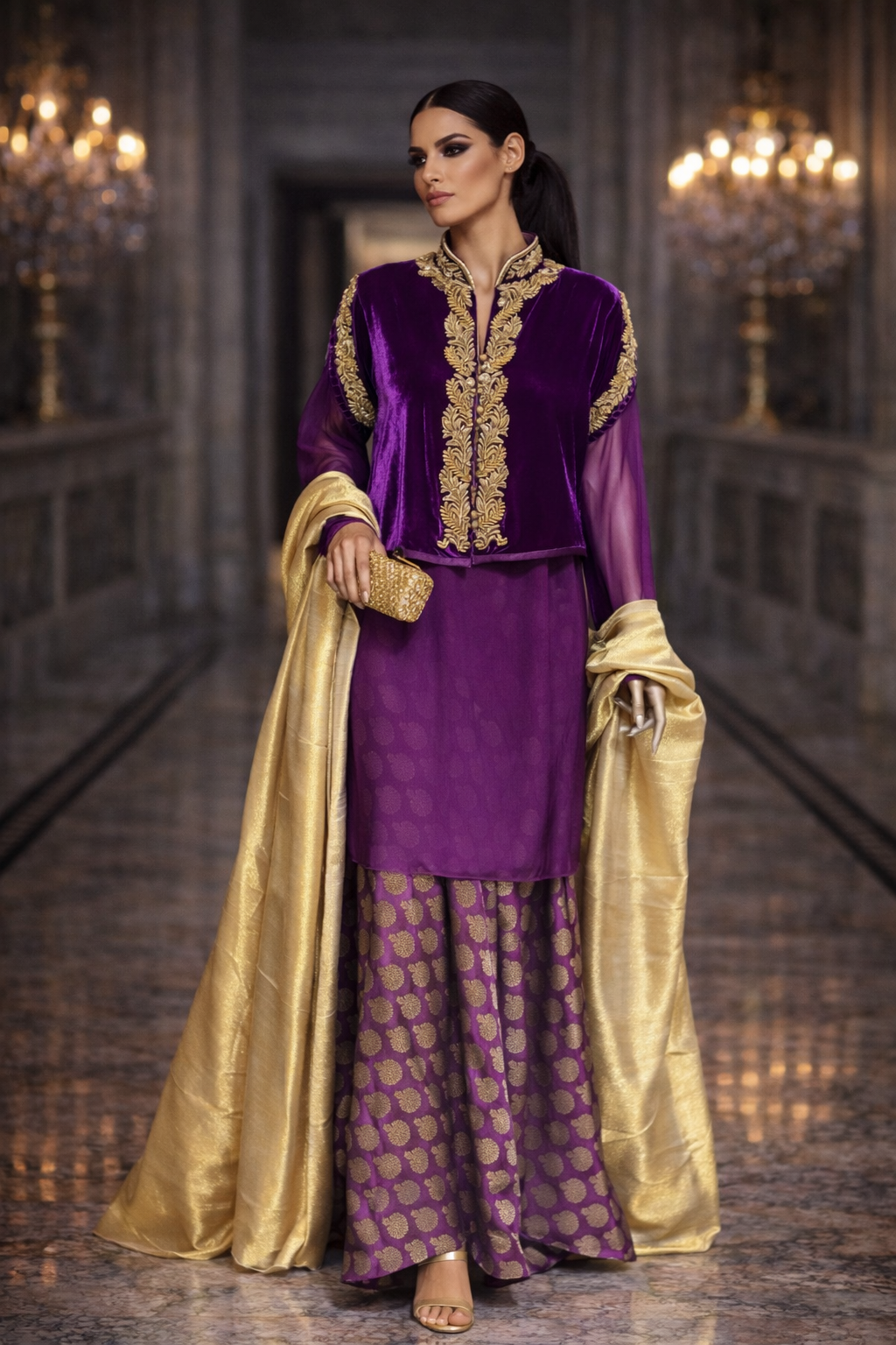 Maheen Khan - Blended Chiffon Amethyst Chiffon Tunic For Women - Purple - 1 Piece