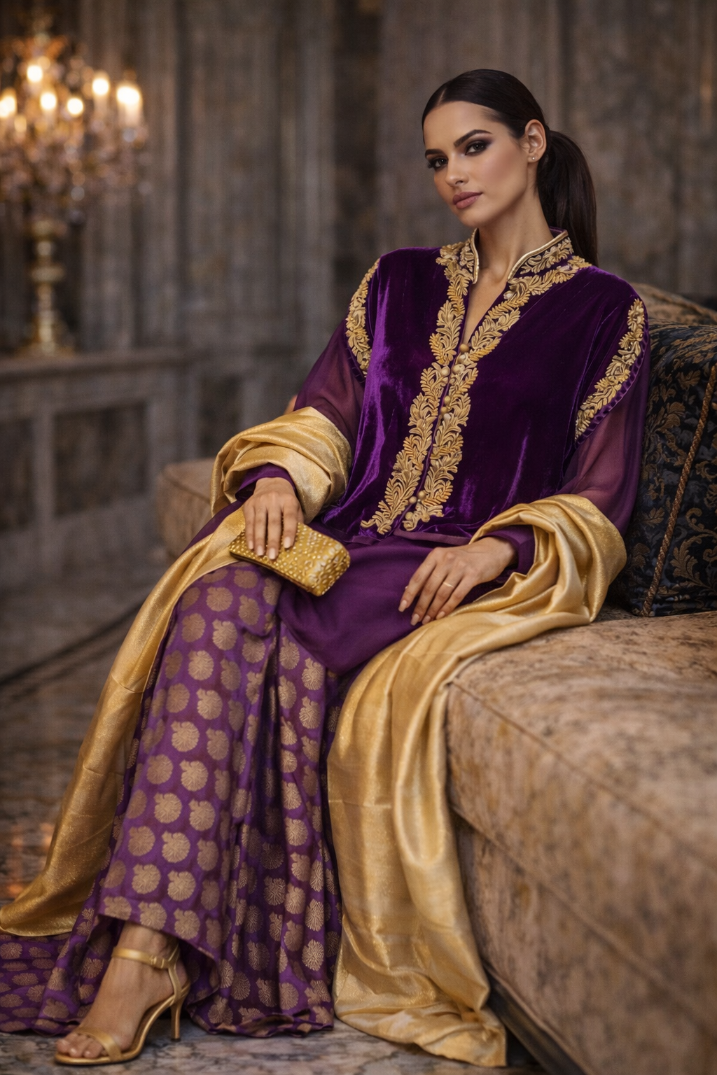 Maheen Khan - Silk & Velvet Amethyst Blouse For Women - Purple - 1 Piece