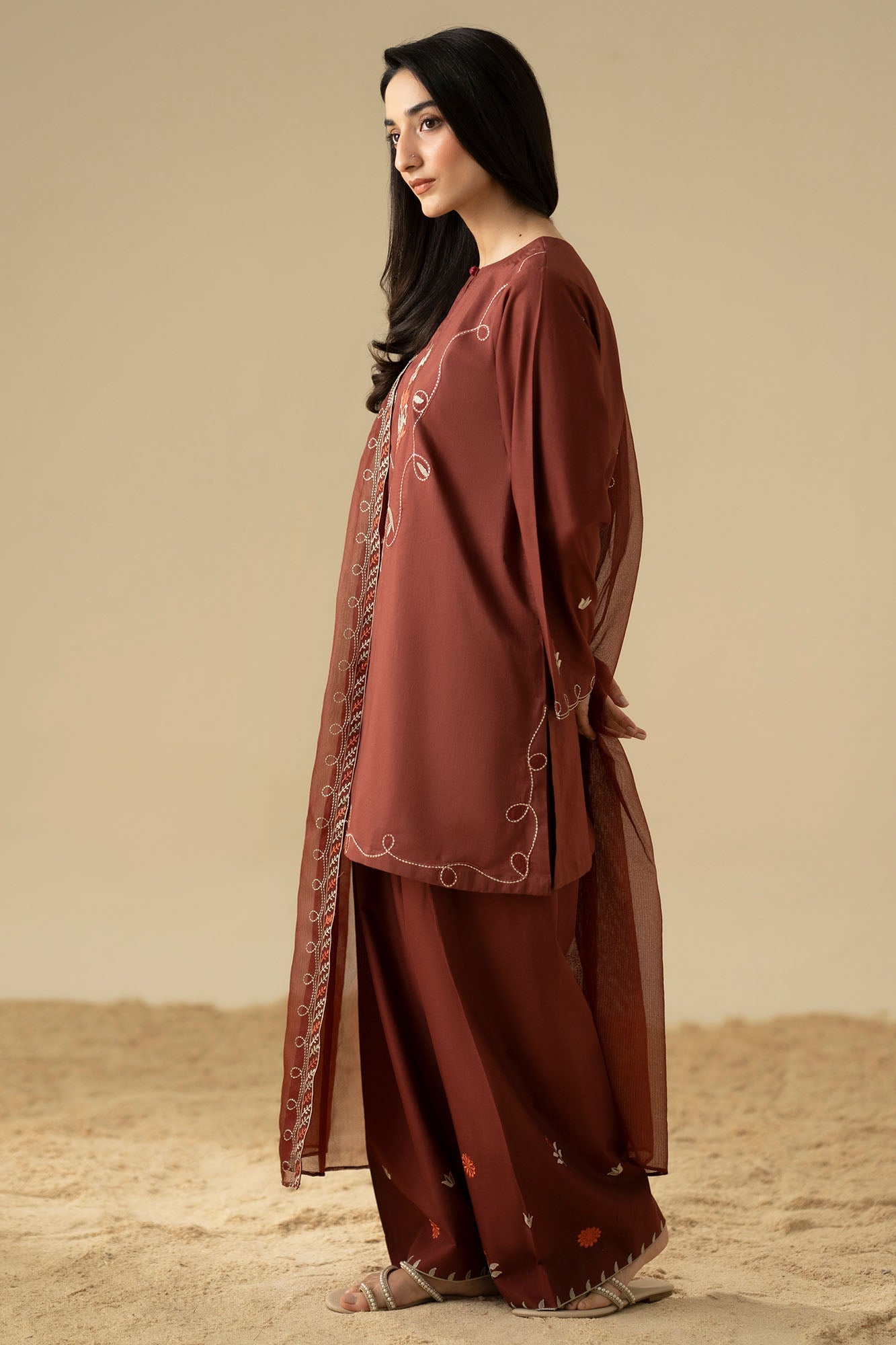 Cross Stitch Desert Sunset 3 Piece Suit Brown