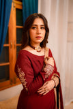 Omal by Komal - RAQEEB - Chiffon & Raw Silk - Maroon