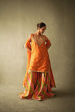 Shehrnaz - Zarisha Orange Zari Gharara Set - SHK-1570 - Orange - Cotton Net - 3 Piece