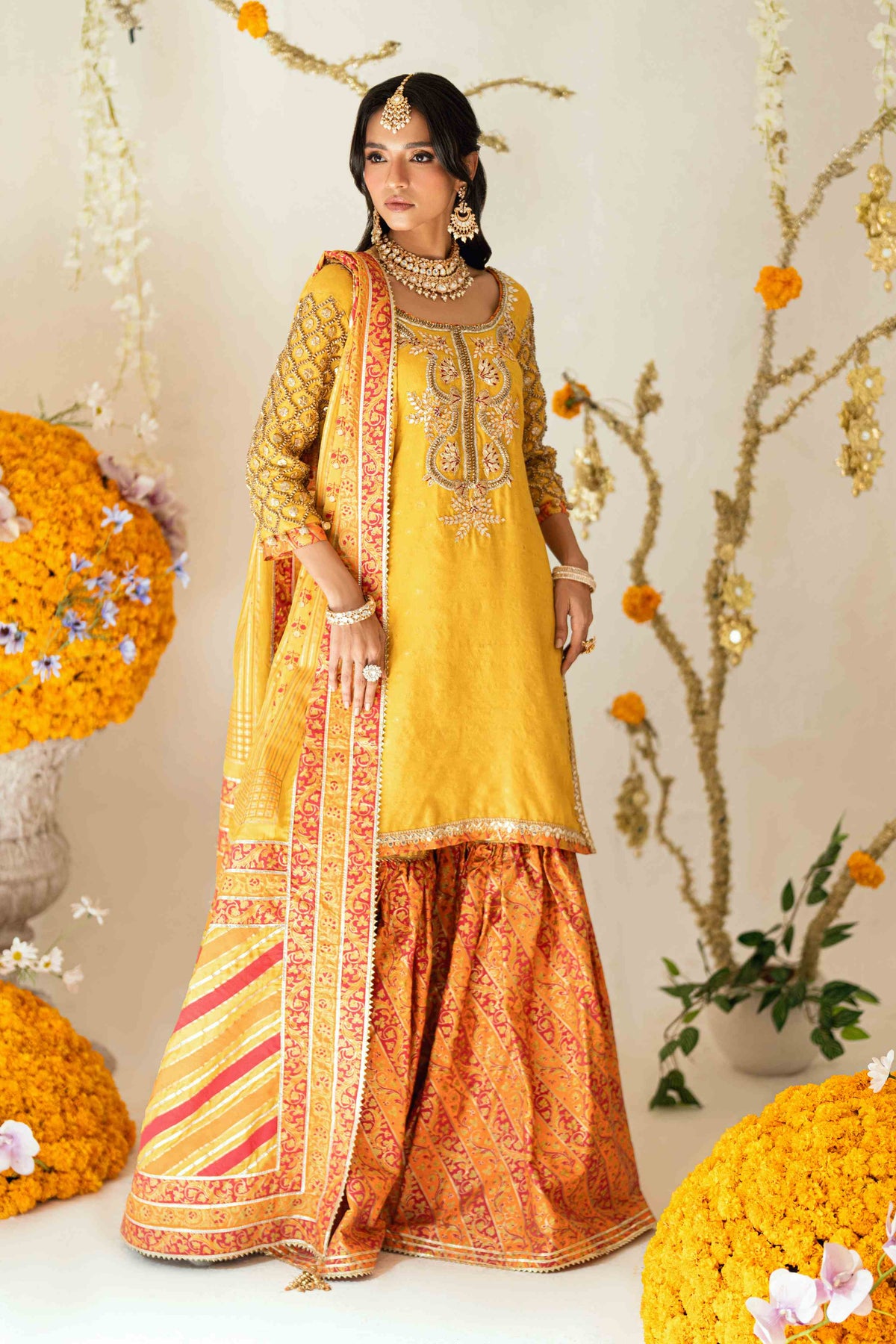 Shehrnaz - Sena Sunshine Kurta Set - SHK-1571 - Yellow - Cotton net - 3 Piece