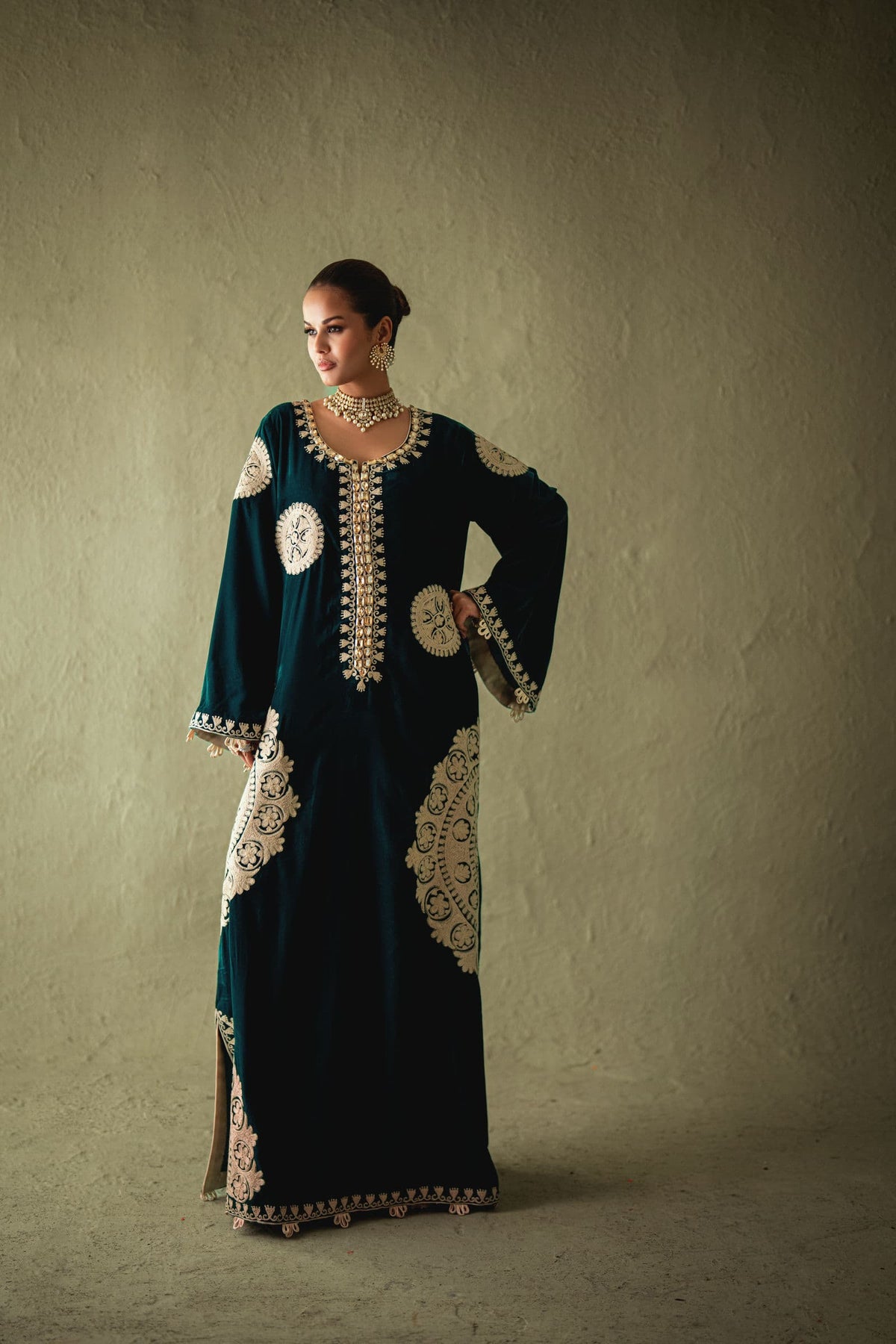 Shehrnaz - Elira Emerald Velvet Kaftan - SHK-1596 - Emerald Green - Velvet - 1 Piece