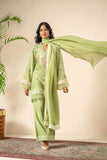 Shamaeel - Olive Bloom Khaadi Silk Suit For Women - Green & Ivory - 3 Piece