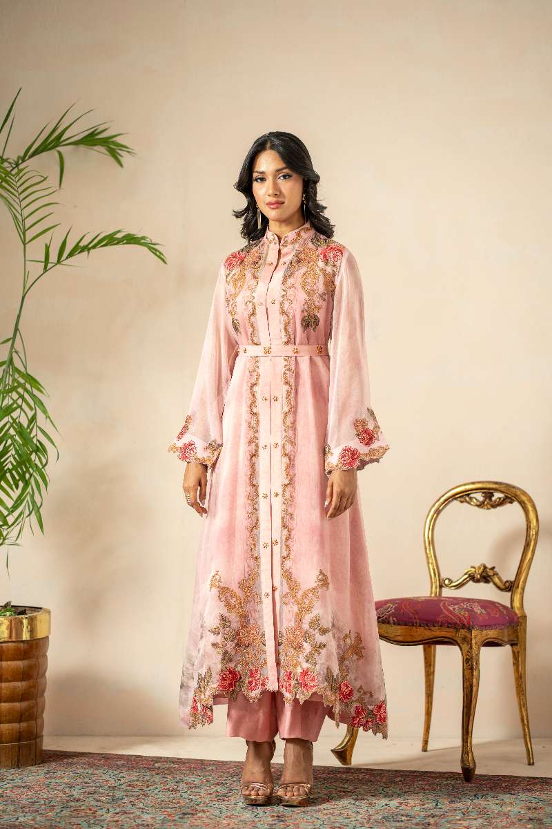 Shamaeel - Blush Rose Cotton Silk Suit For Women - Light Pink - 3 Piece