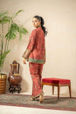 Shamaeel - Rustic Dream Viscose Silk Suit For Women - Crimson Red & Antique Gold - 3 Piece