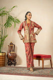 Shamaeel - Rustic Dream Viscose Silk Suit For Women - Crimson Red & Antique Gold - 3 Piece