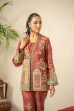 Shamaeel - Rustic Dream Viscose Silk Suit For Women - Crimson Red & Antique Gold - 3 Piece