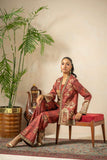 Shamaeel - Rustic Dream Viscose Silk Suit For Women - Crimson Red & Antique Gold - 3 Piece