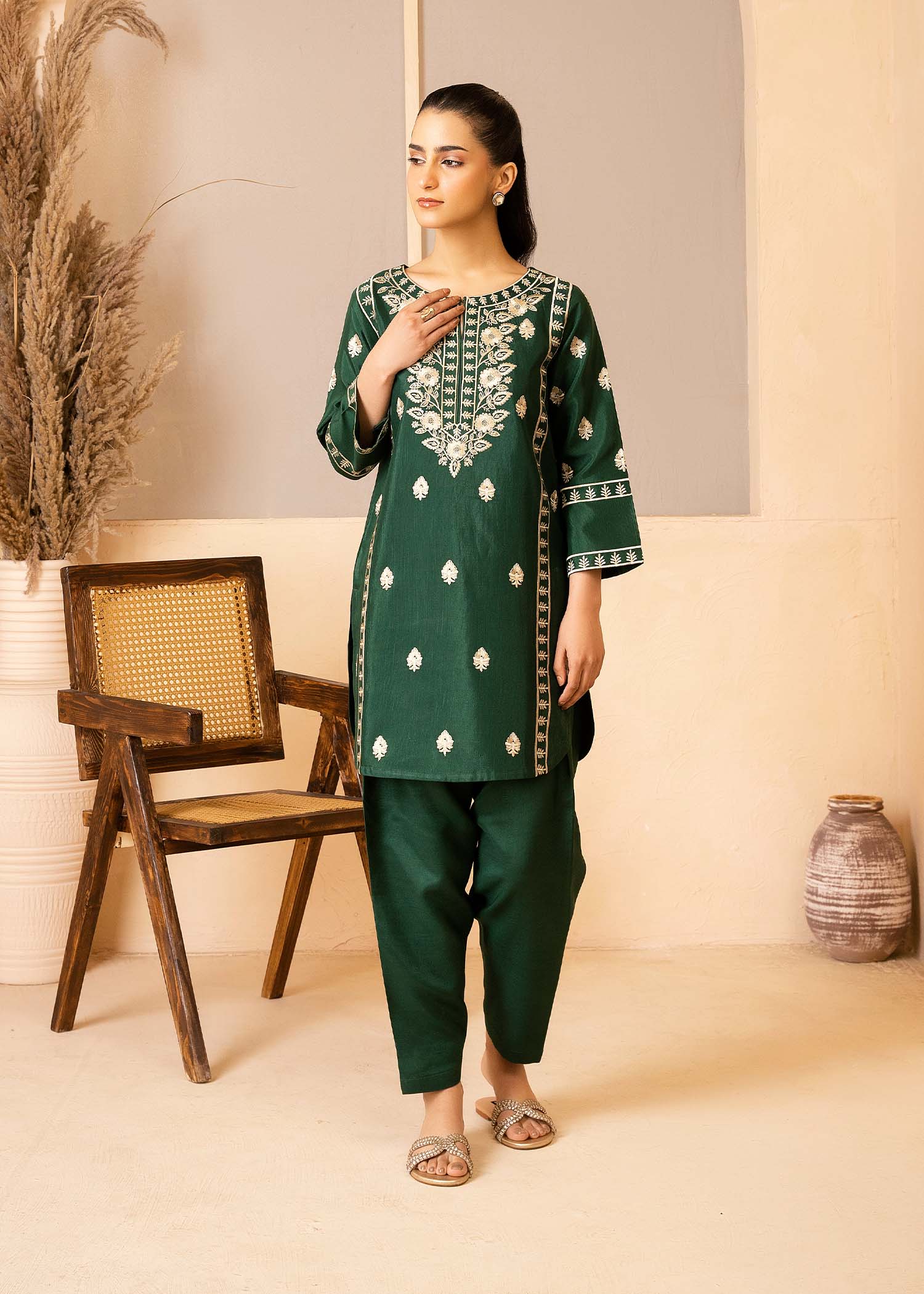Allure by IH - DONNA - Bottle Green - Raw Silk - 2 Piece