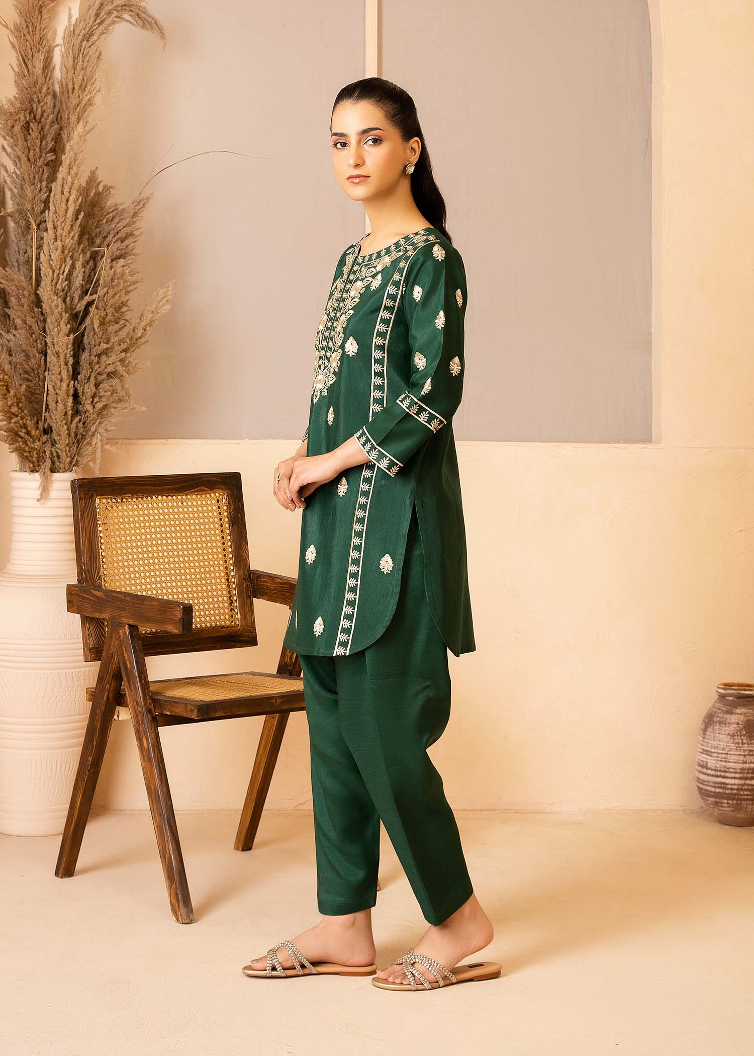 Allure by IH - DONNA - Bottle Green - Raw Silk - 2 Piece