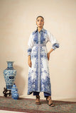 Shamaeel - Sapphire Breeze Viscose Silk Suit For Women - Blue & White - 2 Piece