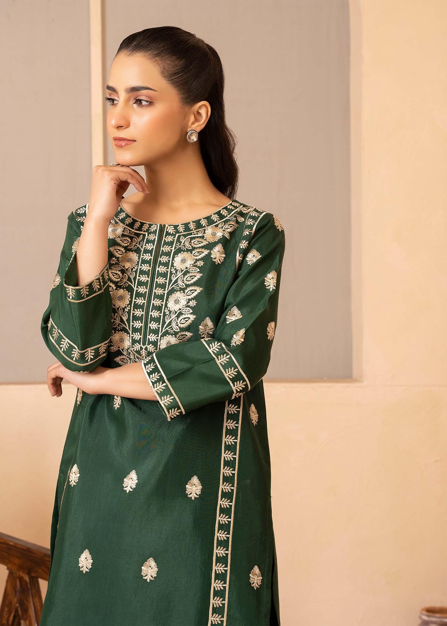 Allure by IH - DONNA - Bottle Green - Raw Silk - 2 Piece