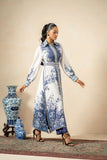 Shamaeel - Sapphire Breeze Viscose Silk Suit For Women - Blue & White - 2 Piece