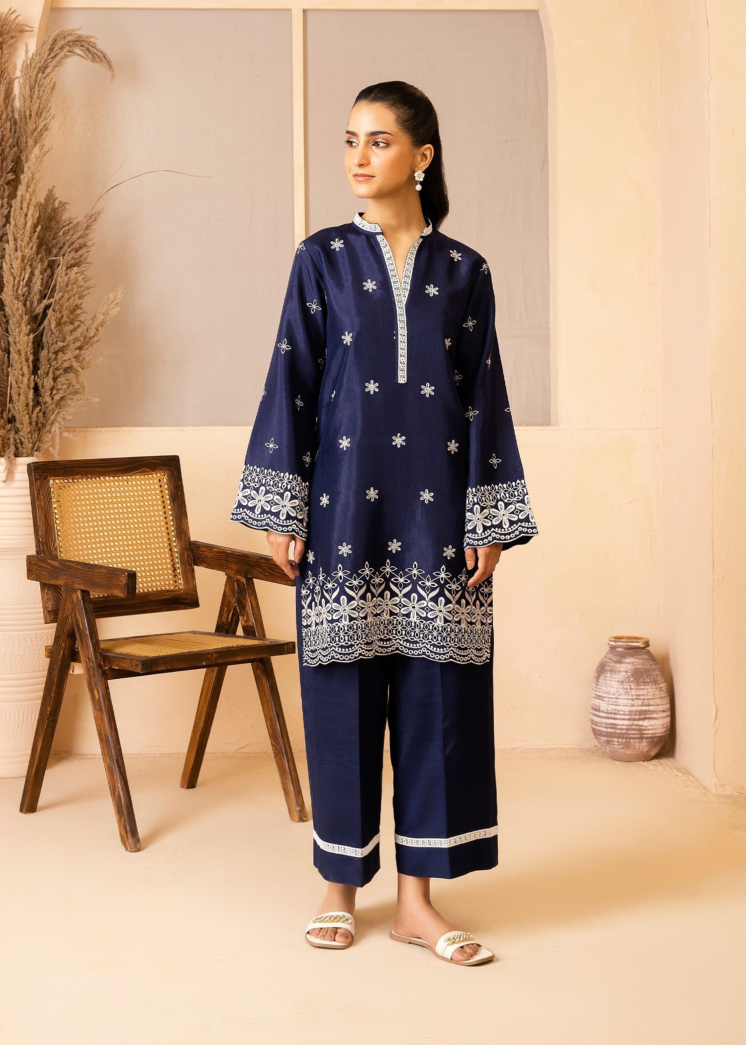 Allure by IH - JESSICA - Navy Blue - Raw Silk - 2 Piece