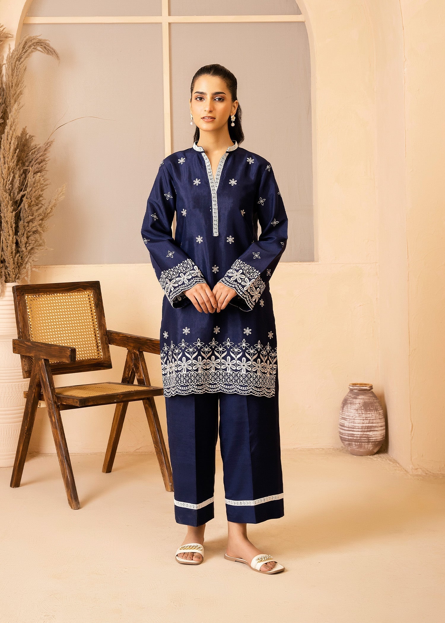 Allure by IH - JESSICA - Navy Blue - Raw Silk - 2 Piece