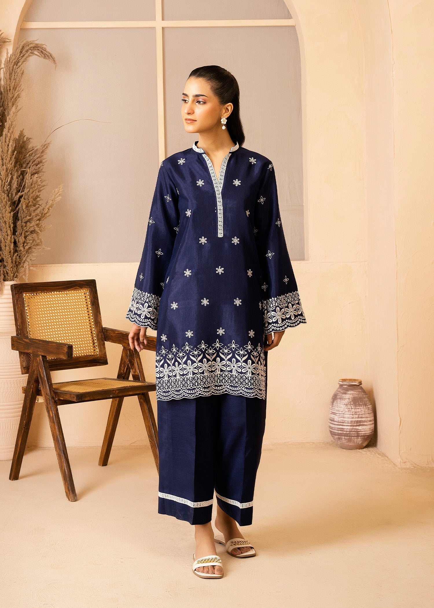 Allure by IH - JESSICA - Navy Blue - Raw Silk - 2 Piece