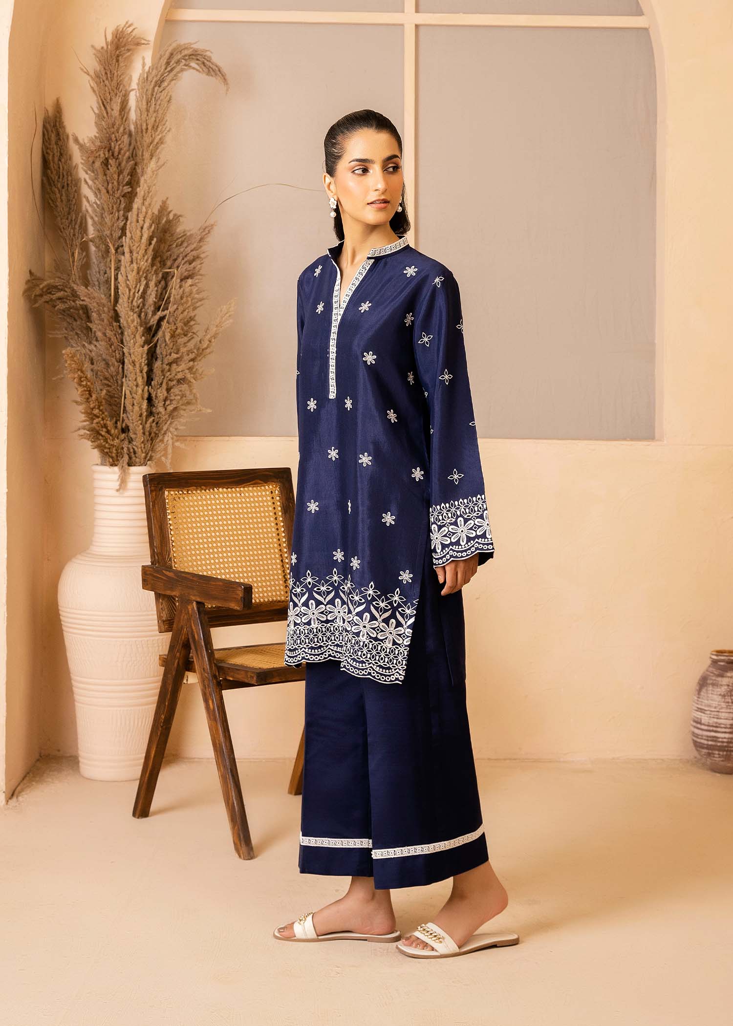Allure by IH - JESSICA - Navy Blue - Raw Silk - 2 Piece