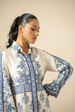 Shamaeel - Blue Opal Khaadi Silk Suit For Women - Blue & White - 2 Piece