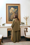 Nilofer Shahid - Eshan Touleen Silk - Olive Green - 2 Piece