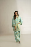 Shehrnaz - Medium Silk Seafoam Meadow Printed Suit For Women - Sea Green