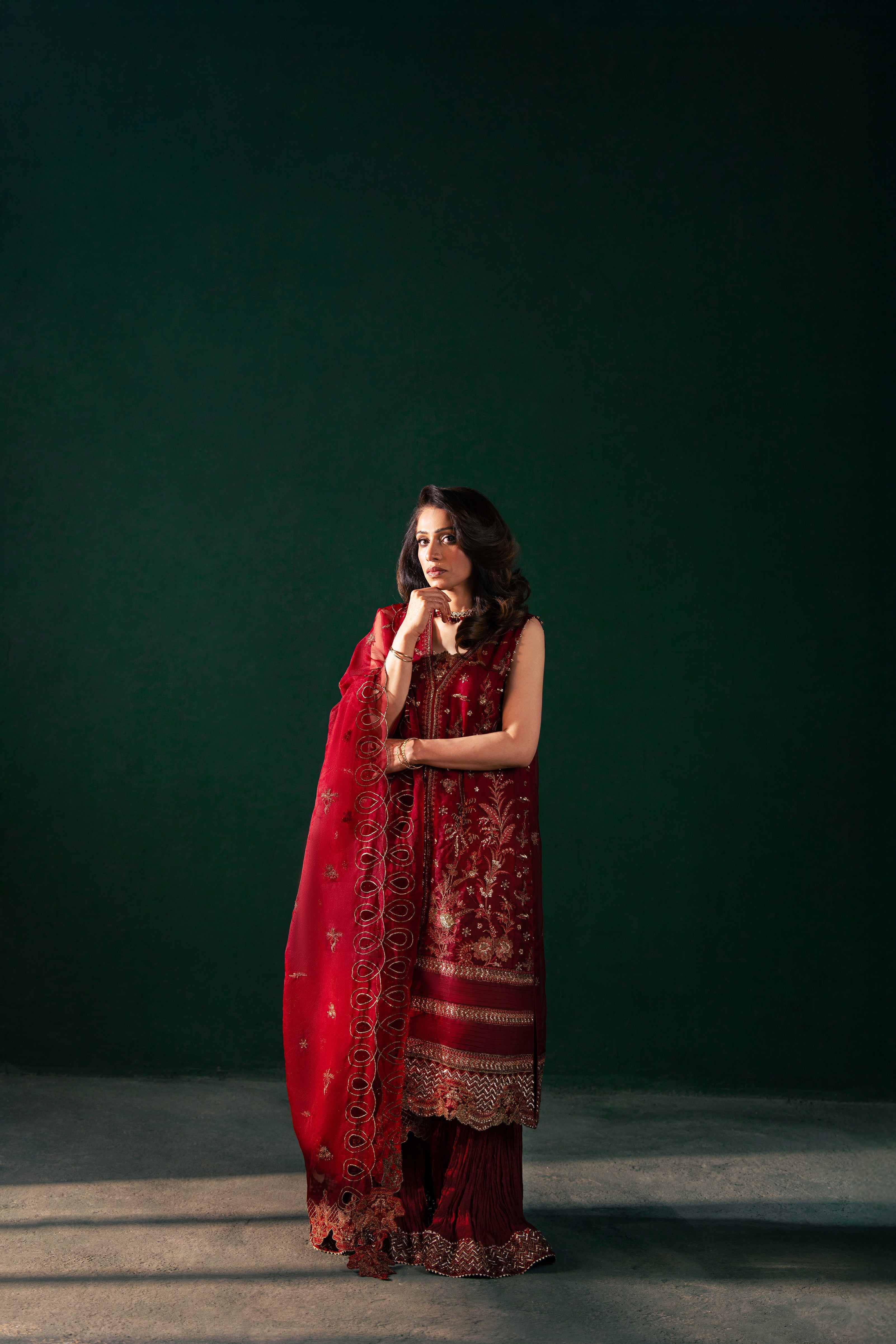 Malook - Serena - red - silk - 3 Piece