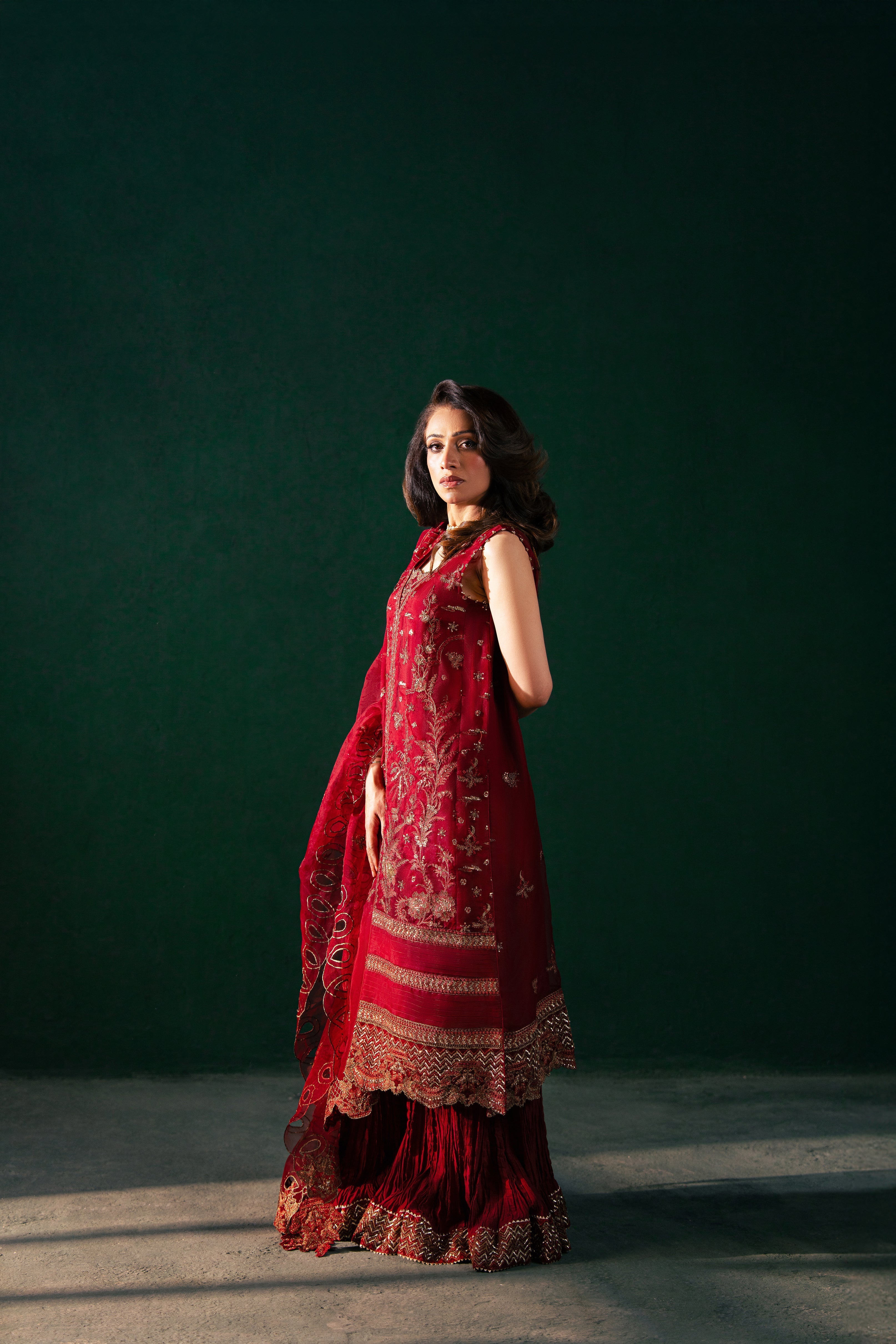 Malook - Serena - red - silk - 3 Piece