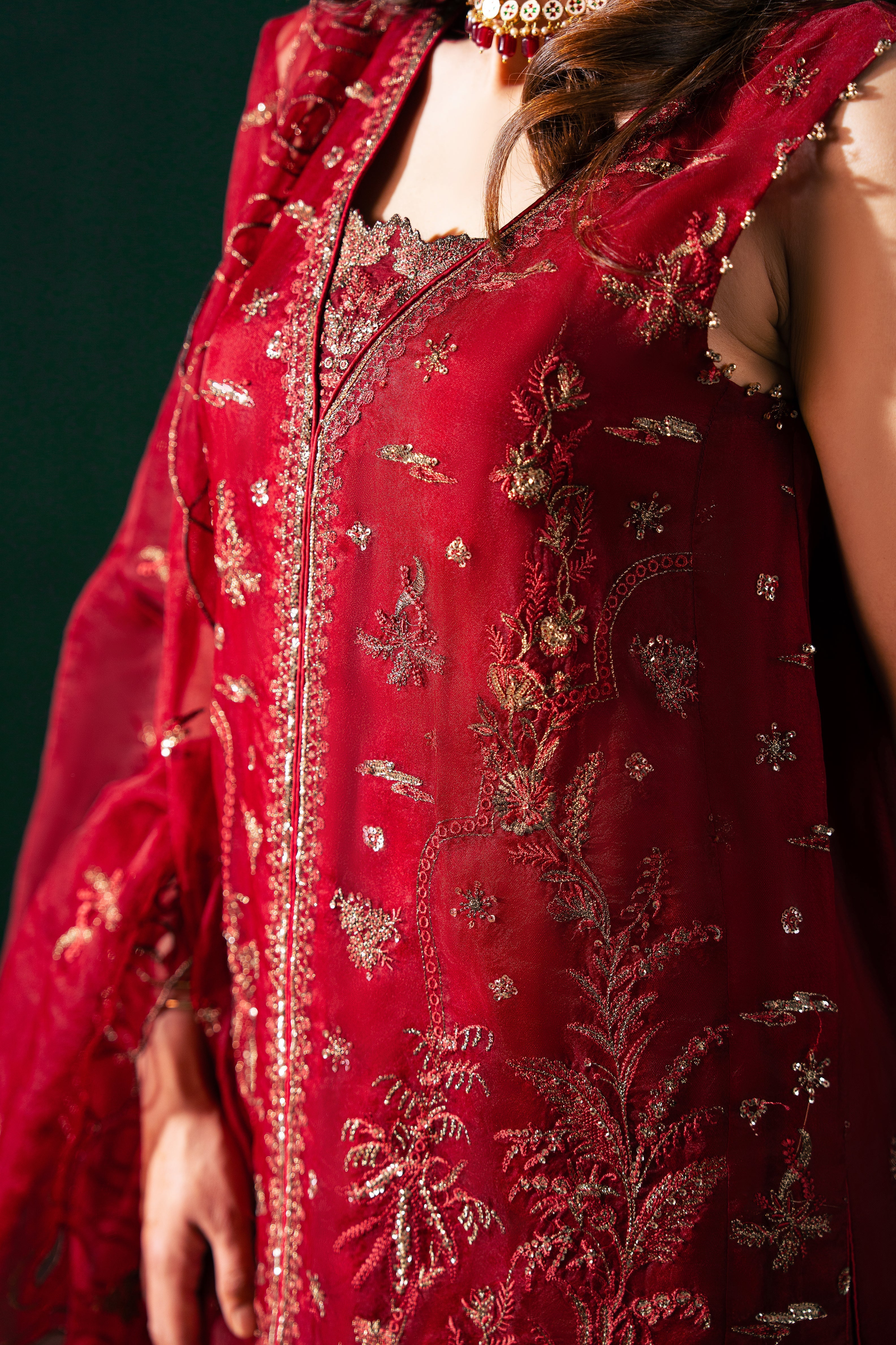 Malook - Serena - red - silk - 3 Piece