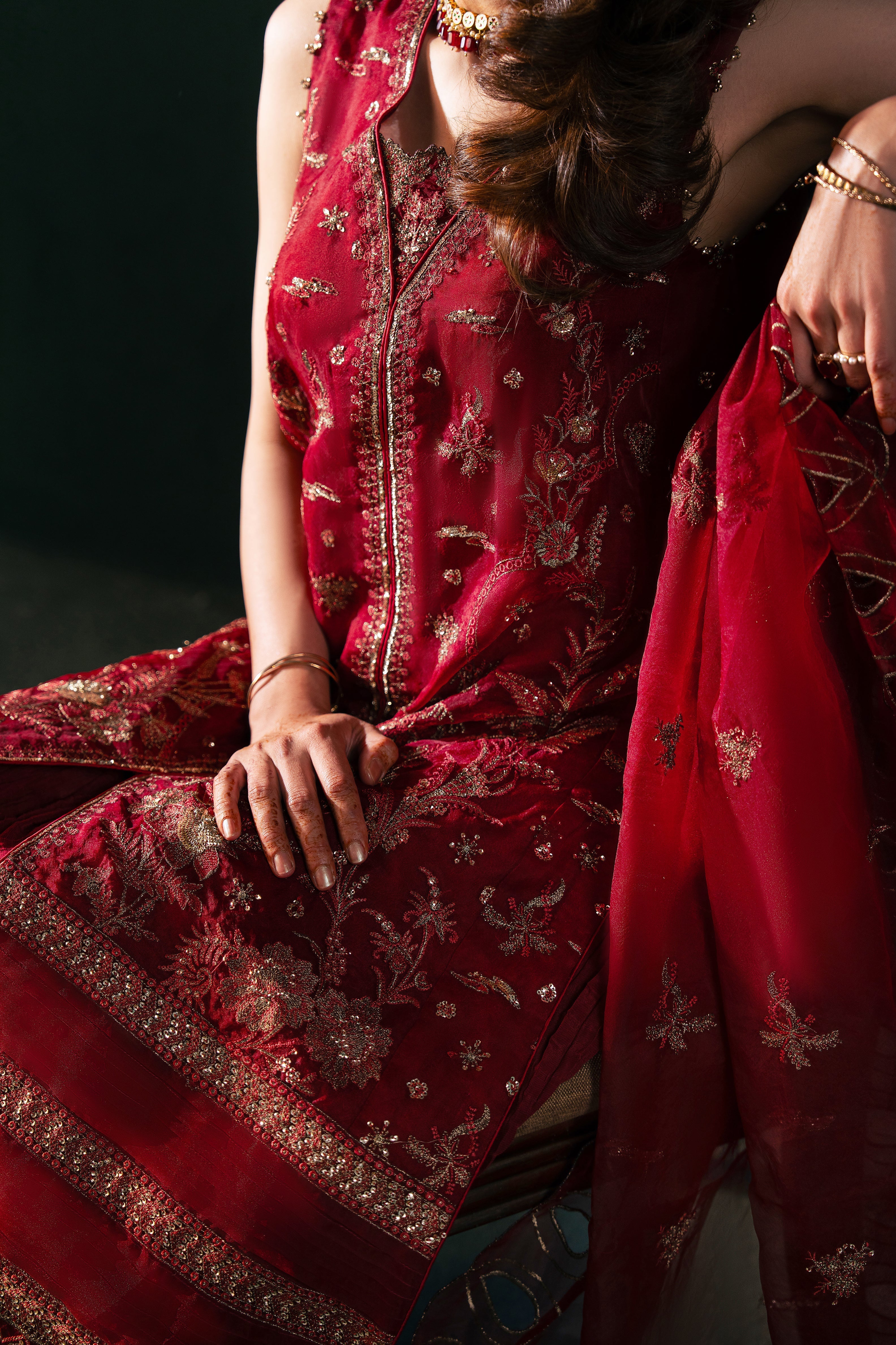 Malook - Serena - red - silk - 3 Piece
