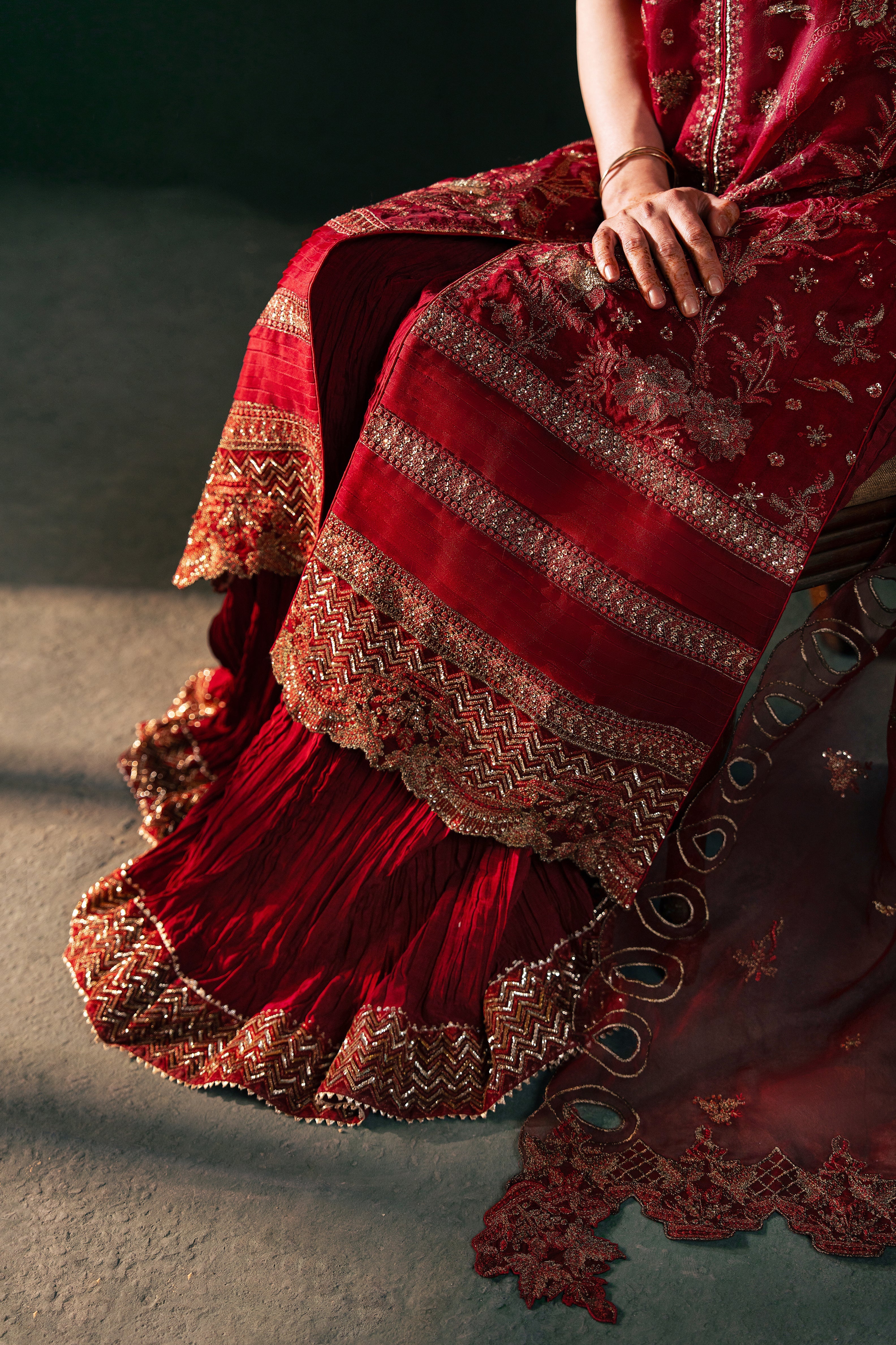 Malook - Serena - red - silk - 3 Piece