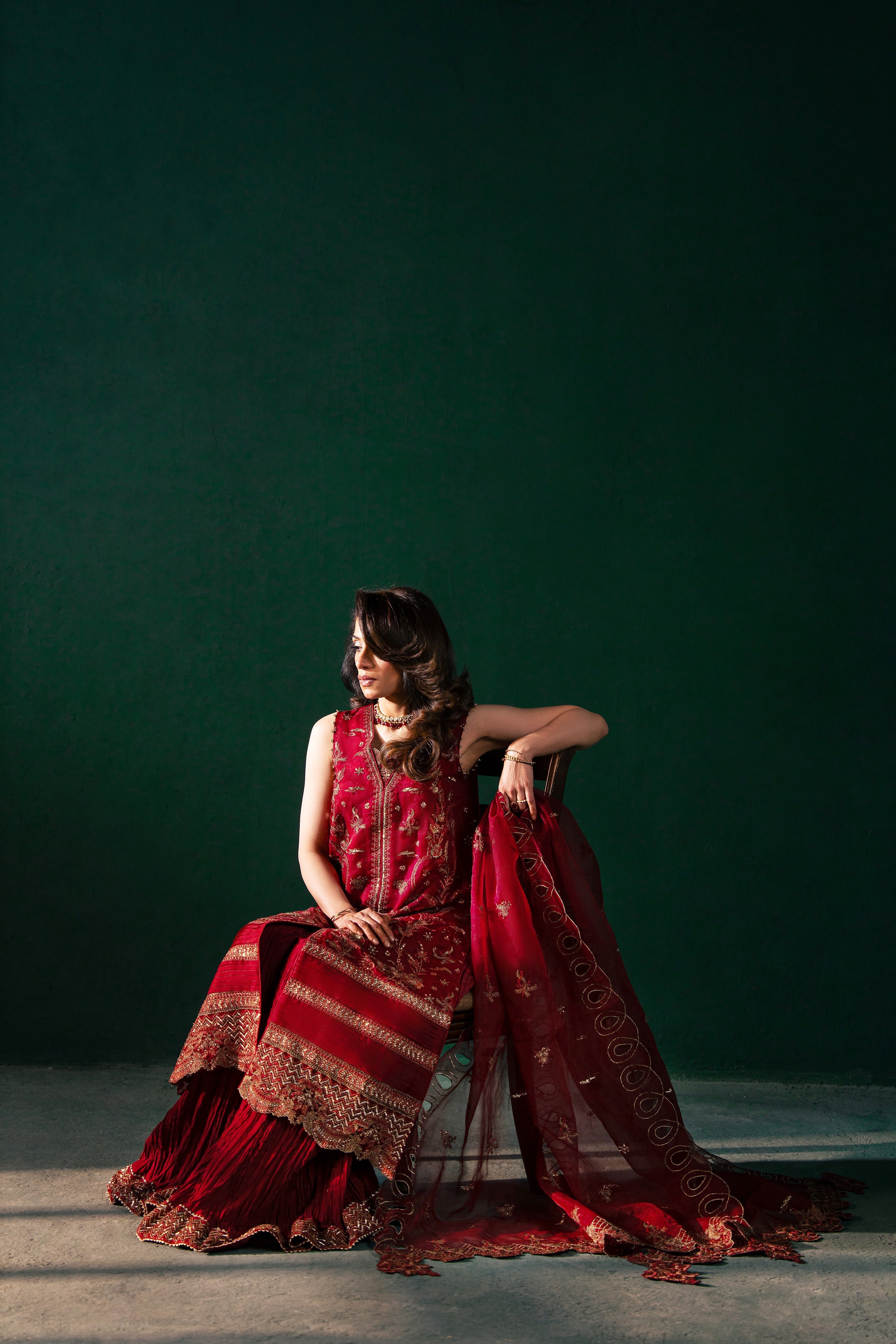 Malook - Serena - red - silk - 3 Piece